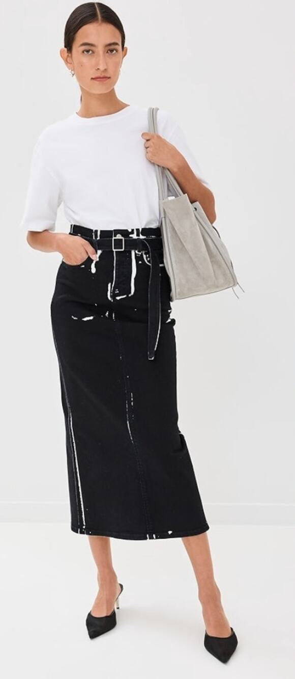 Proenza Schouler | Calder Skirt in Black Multi Contrast Printed Denim Pencil 25